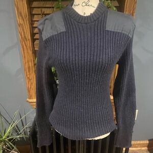 L.L. Bean Vintage Wool Commando Sweater Military Made In England Mens Med Blue